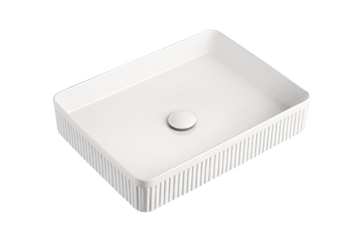 ADP Rectangular Fluted Above Counter Ceramic Basin Gloss White TOPCRFL5047GW