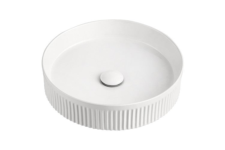 ADP Round Fluted Above Counter Ceramic Basin Gloss White TOPCRFL405GW
