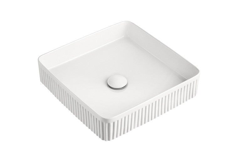 ADP Square Fluted Above Counter Ceramic Basin Gloss White TOPCSFL405GW