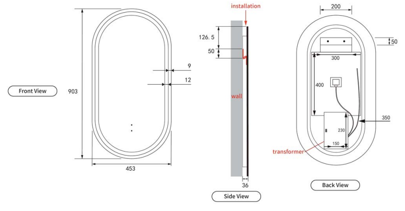 Aulic LED Beau Monde Brushed Nickel Framed Mirror 450 x 900mm LMBM-450-BN