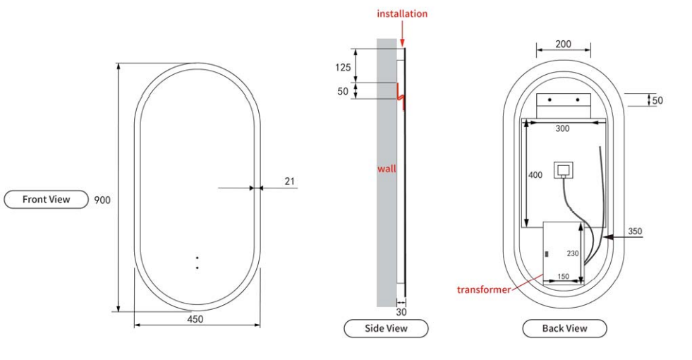 Aulic LED Beau Monde Frameless Mirror 450 x 900mm LMBM-450