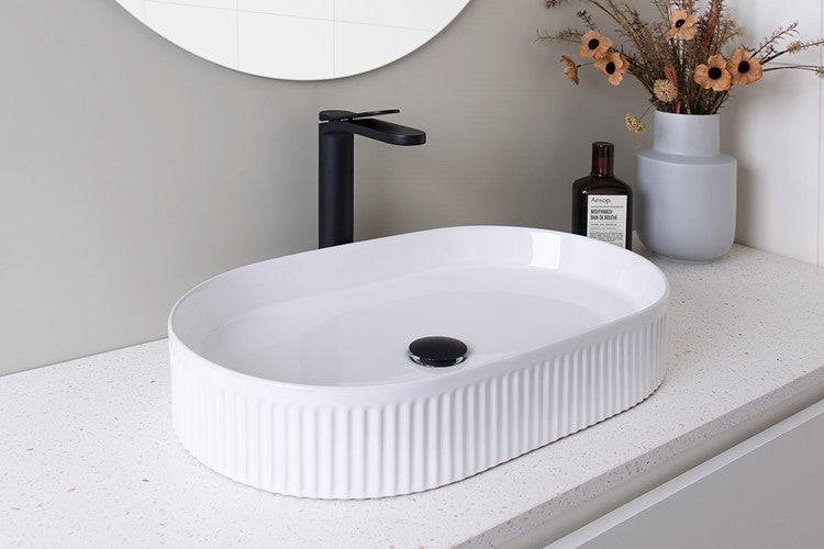 ADP Pill Fluted Above Counter Ceramic Basin Gloss White TOPCPFL5836GW