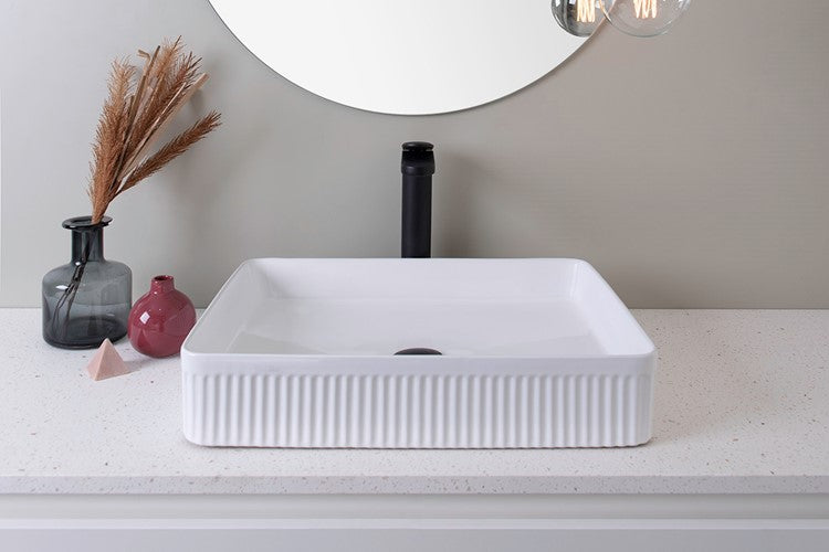 ADP Rectangular Fluted Above Counter Ceramic Basin Gloss White TOPCRFL5047GW