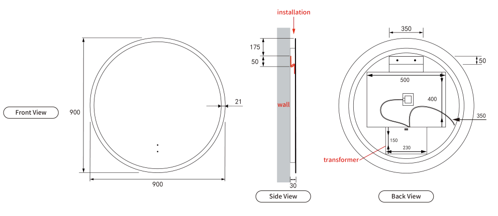 Aulic LED Windsor Frameless Mirror 900mm LMWIN-900