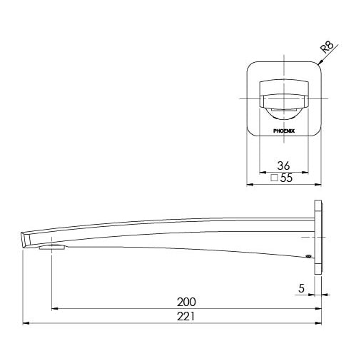 Phoenix Mekko Wall Bath Outlet 200mm - Lead Free 115-7620-00-1