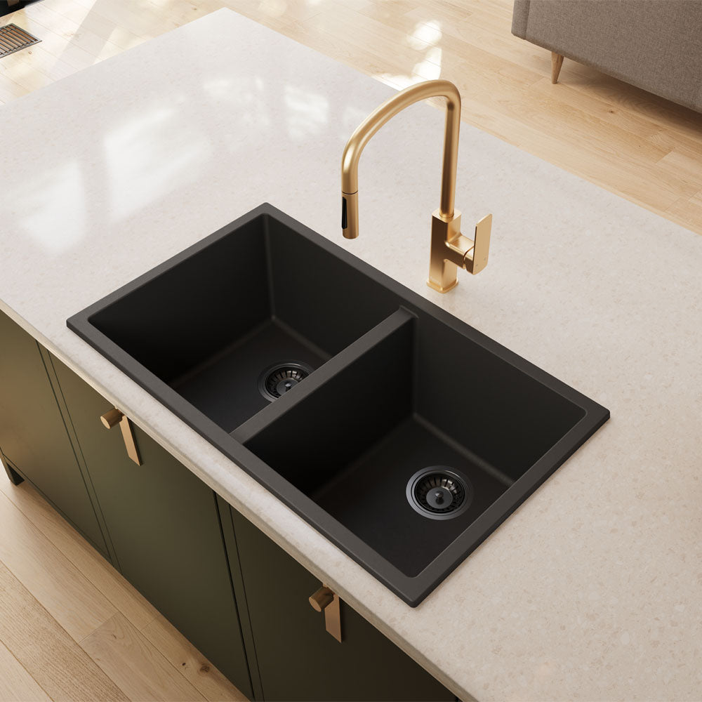 Fienza Kuro Granite 34/34L Double Bowl Sink 68603