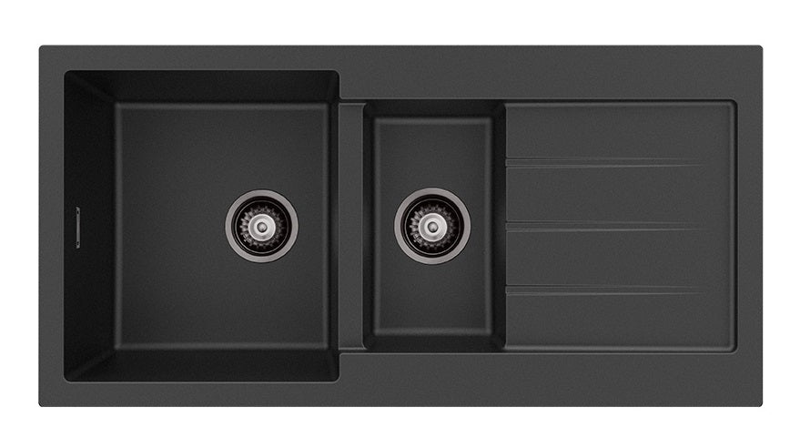 Fienza Kuro Granite 32/14L Double Bowl Sink with Drainer 68610