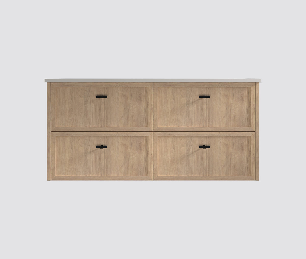 ABS 1200mm Banff Double Bowl Coastal Oak Shaker All-Drawer Wall Hung Vanity