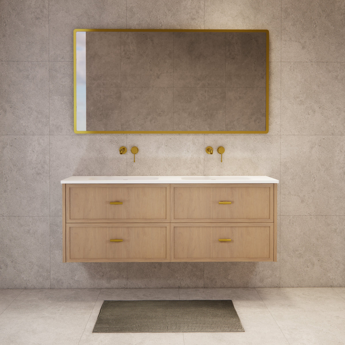 ABS 1500mm Banff Double Bowl Coastal Oak Shaker All-Drawer Wall Hung Vanity