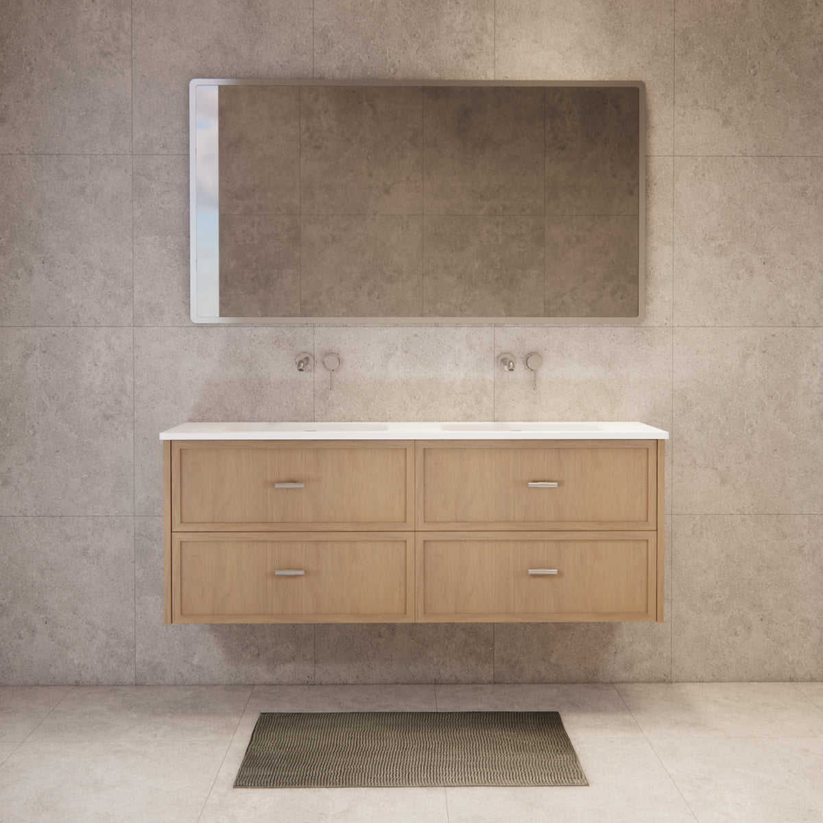 ABS 1500mm Banff Double Bowl Coastal Oak Shaker All-Drawer Wall Hung Vanity