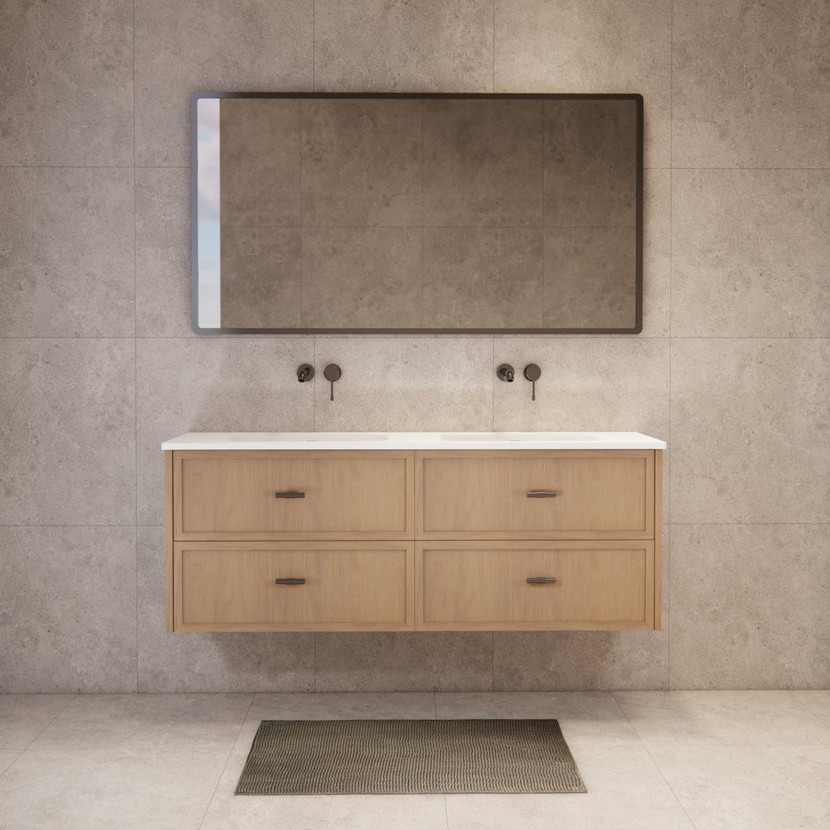 ABS 1500mm Banff Double Bowl Coastal Oak Shaker All-Drawer Wall Hung Vanity