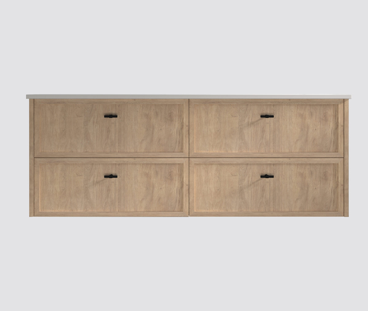 ABS 1500mm Banff Double Bowl Coastal Oak Shaker All-Drawer Wall Hung Vanity