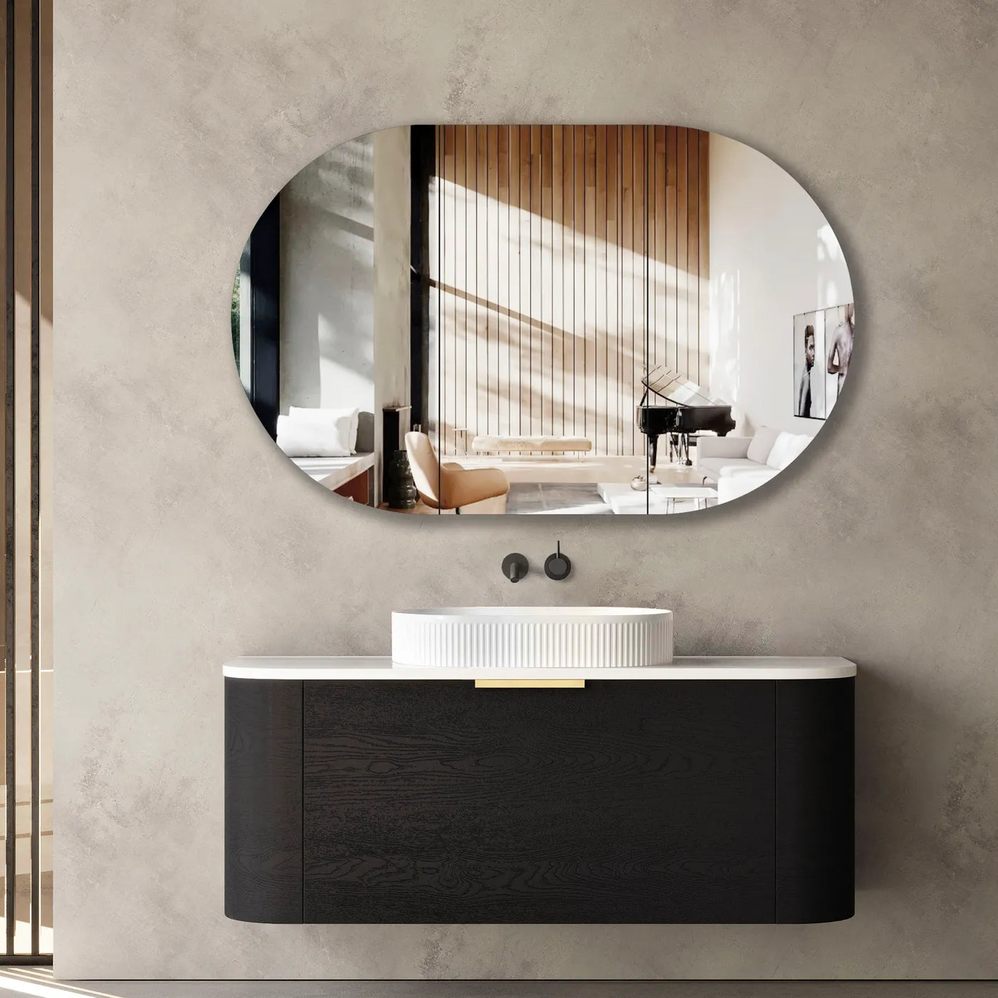 Otti Bondi 1500mm Black Oak Wall Hung Curve Vanity