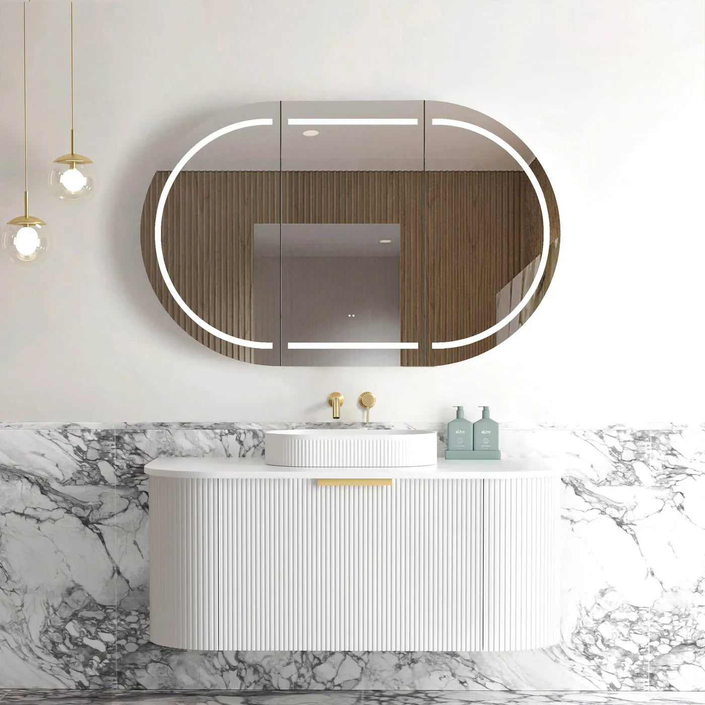 Otti Bondi 1200mm Matte White Fluted Curve Wall Hung Vanity