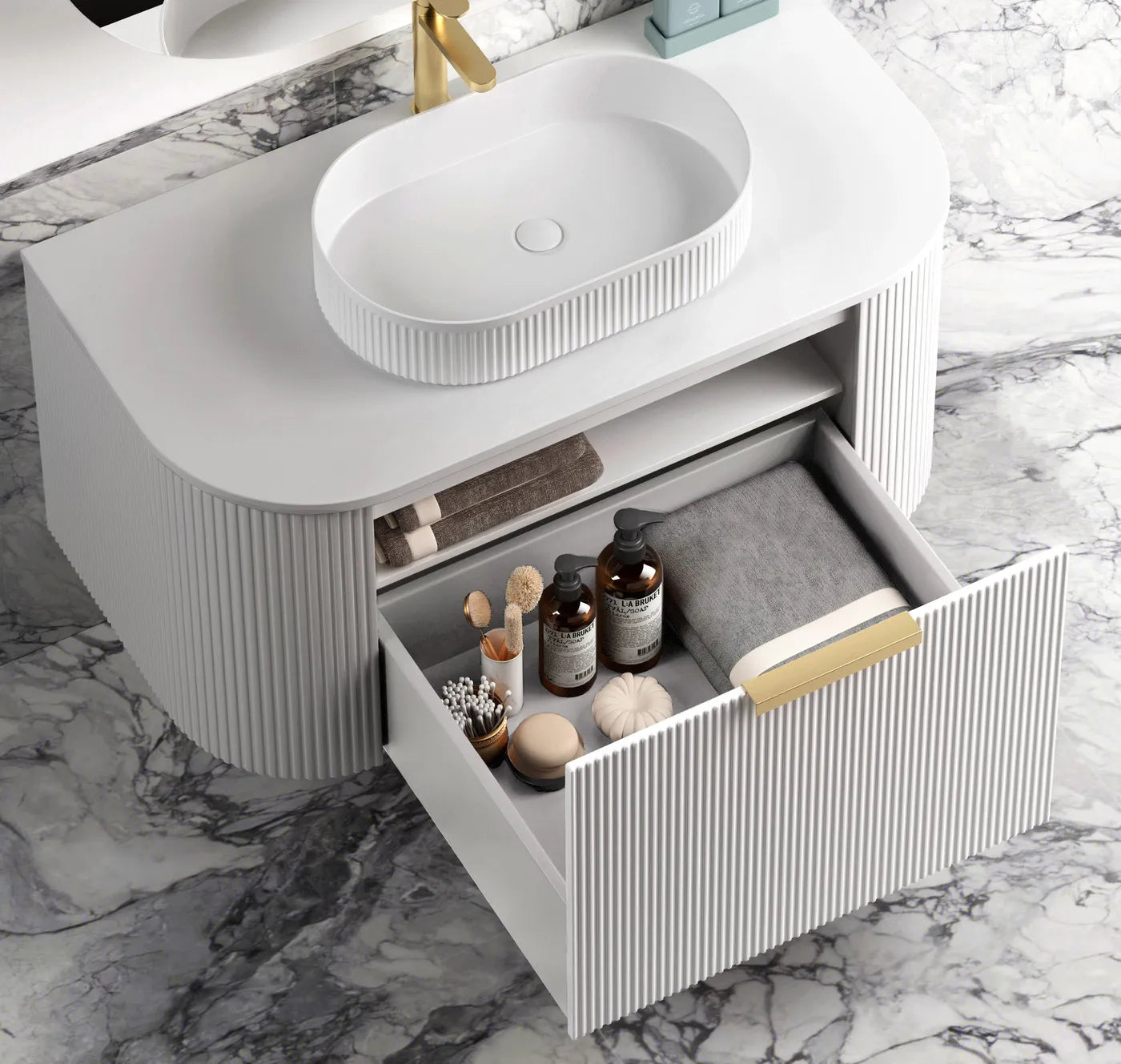 Otti Bondi 1200mm Matte White Fluted Curve Wall Hung Vanity