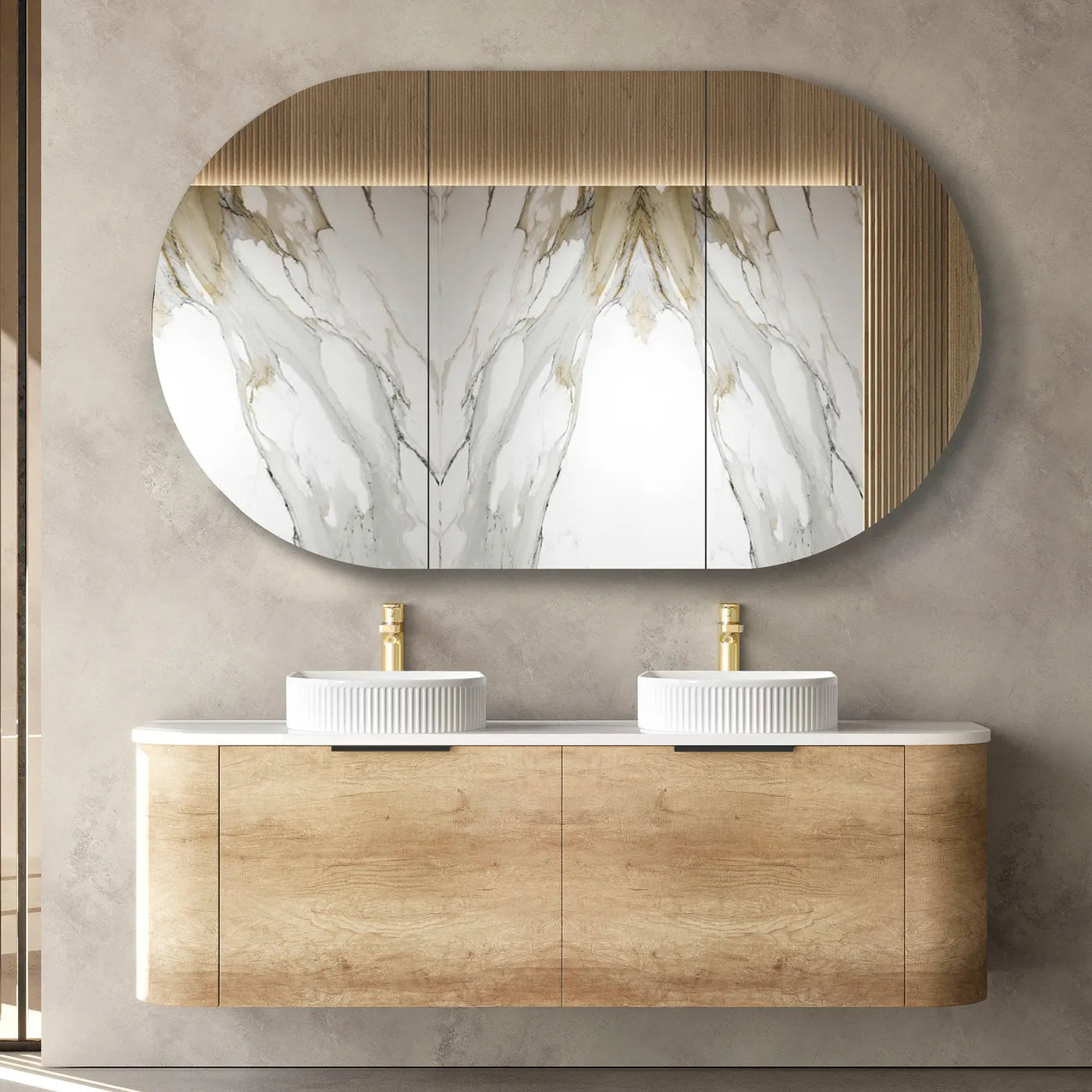 Otti Bondi 1500mm Natural Oak Wall Hung Curve Vanity