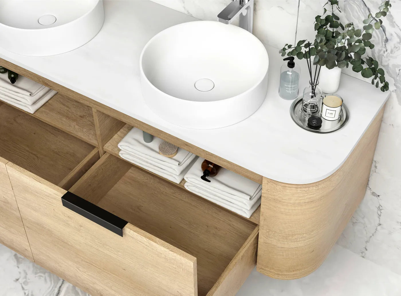 Otti Bondi 1500mm Natural Oak Wall Hung Curve Vanity