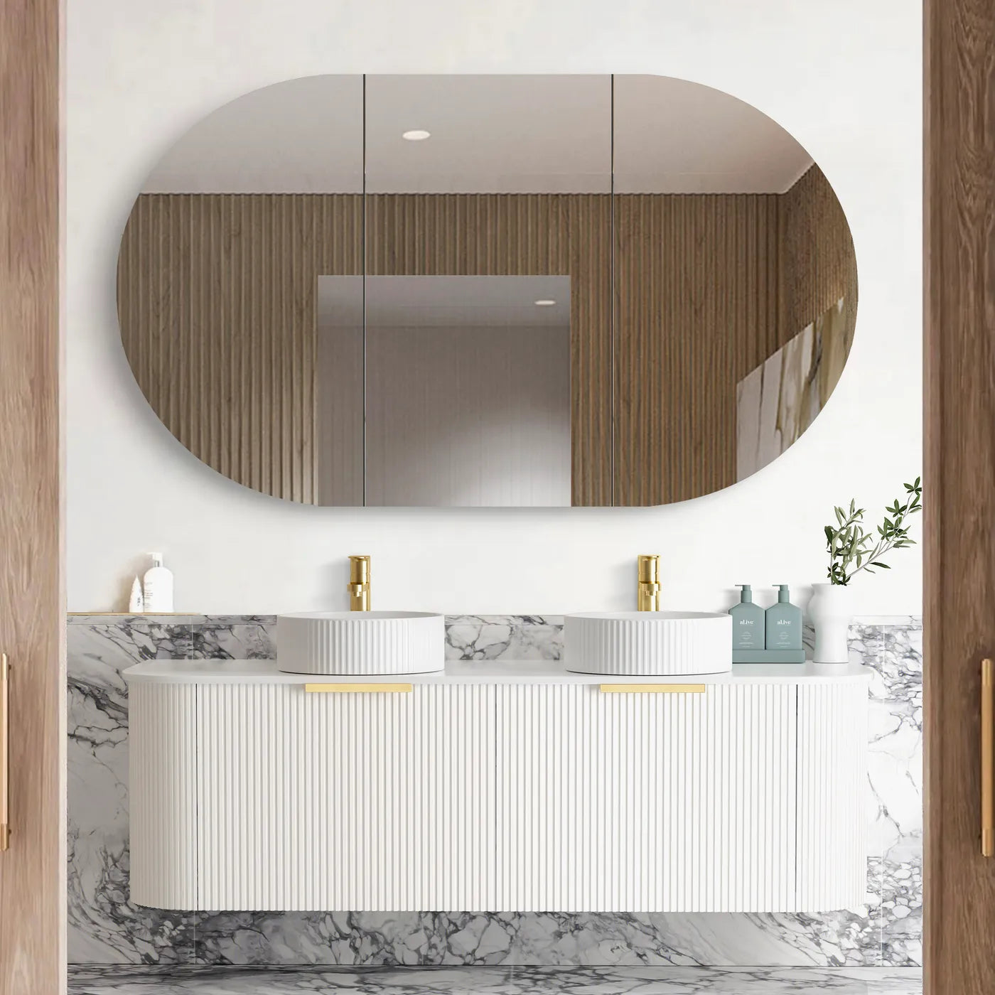 Otti Bondi 1500mm Matte White Fluted Curve Wall Hung Vanity