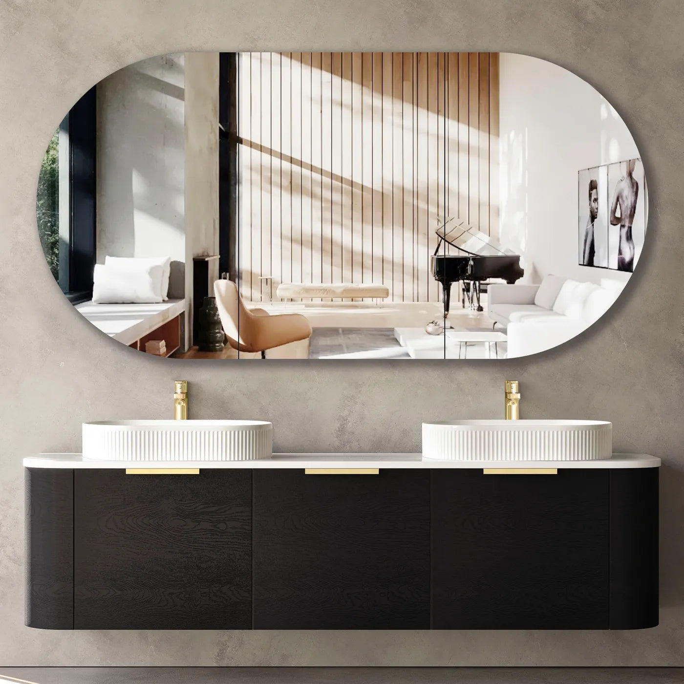 Otti Bondi 1800mm Black Oak Wall Hung Curve Vanity