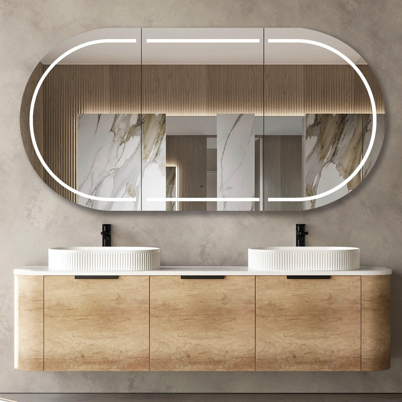 Otti Bondi 1800mm Natural Oak Wall Hung Curve Vanity