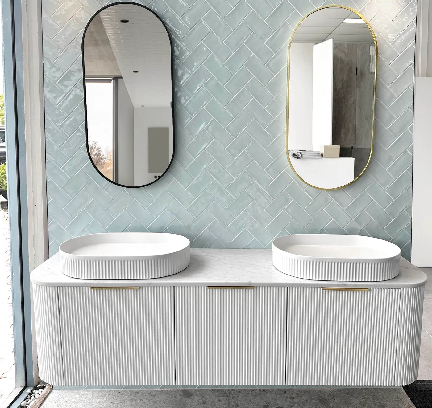 Otti Bondi 1800mm Matte White Fluted Curve Wall Hung Vanity