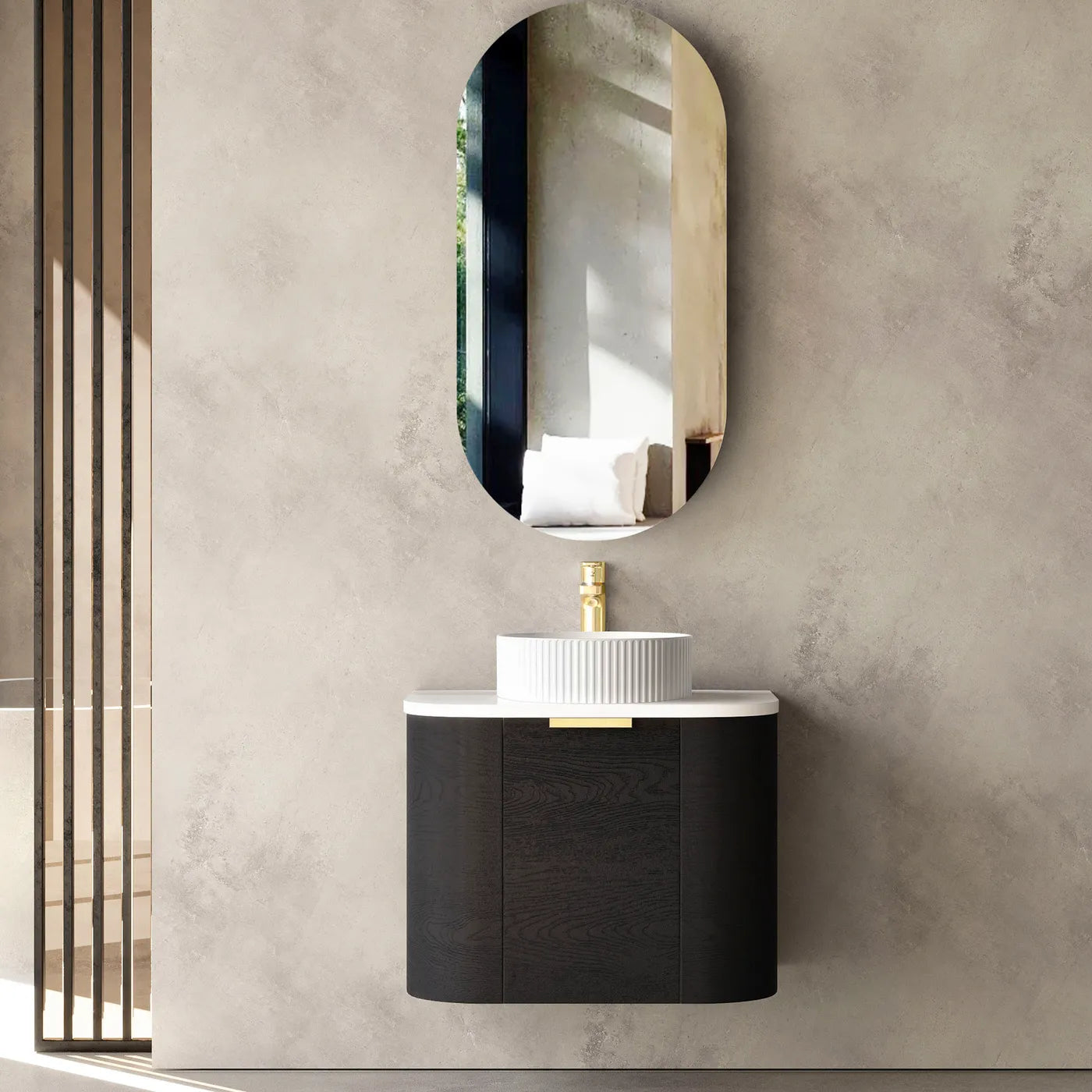 Otti Bondi 600mm Black Oak Wall Hung Curve Vanity