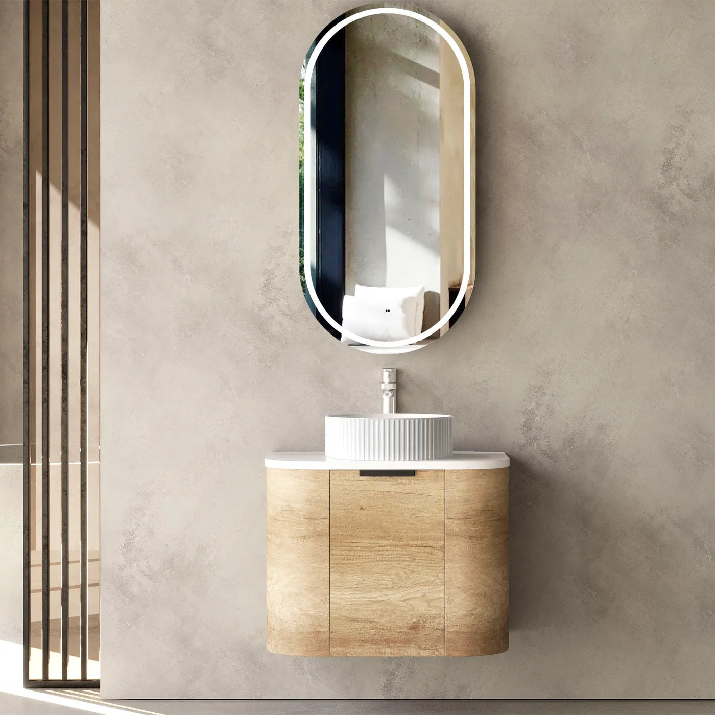 Otti Bondi 600mm Natural Oak Wall Hung Curve Vanity