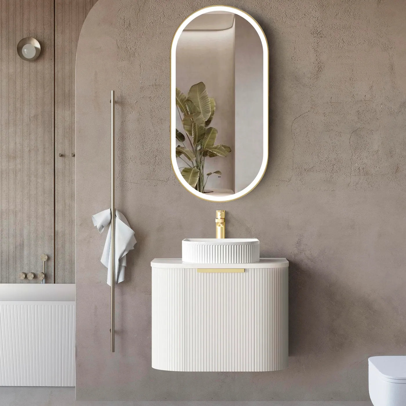 Otti Bondi 600mm Matte White Fluted Curve Wall Hung Vanity