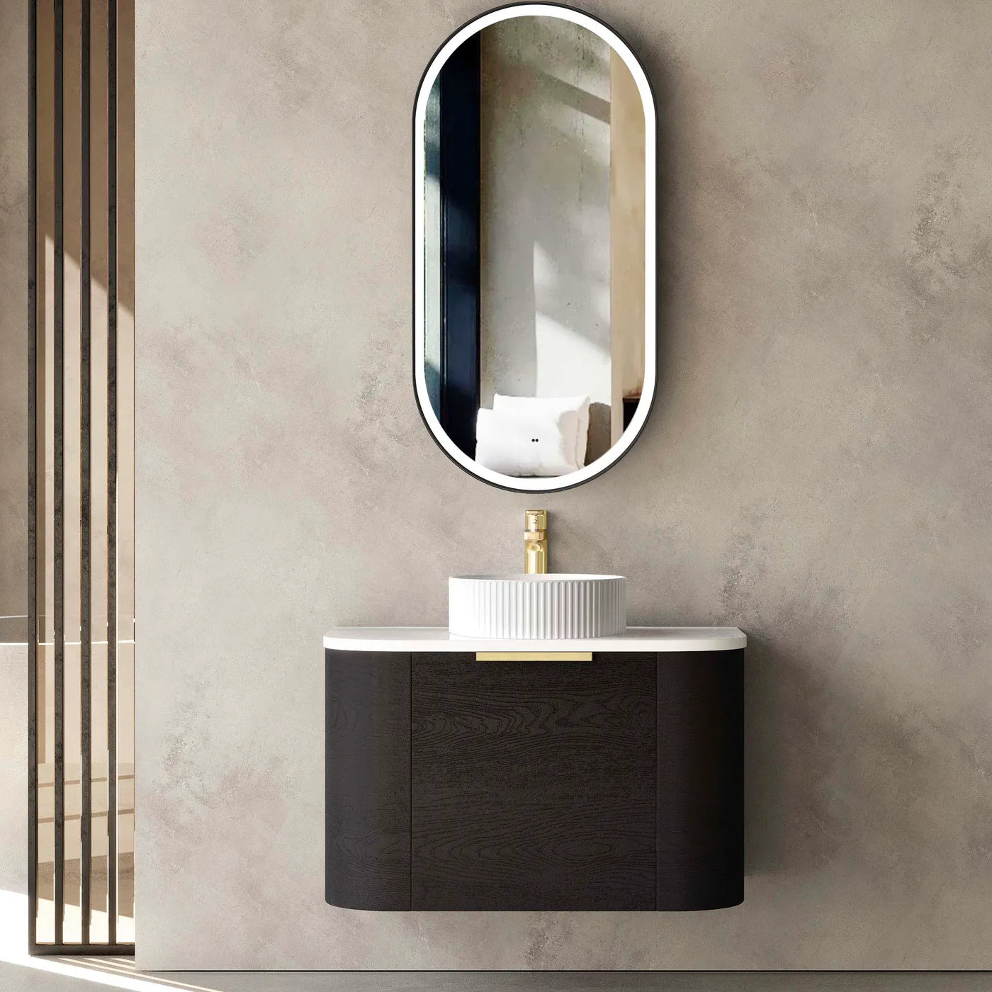 Otti Bondi 750mm Black Oak Wall Hung Curve Vanity