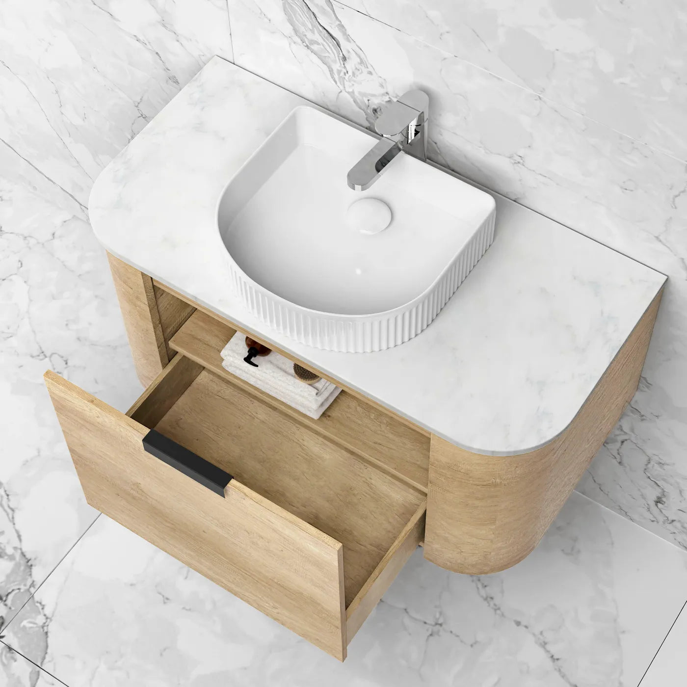 Otti Bondi 750mm Natural Oak Wall Hung Curve Vanity