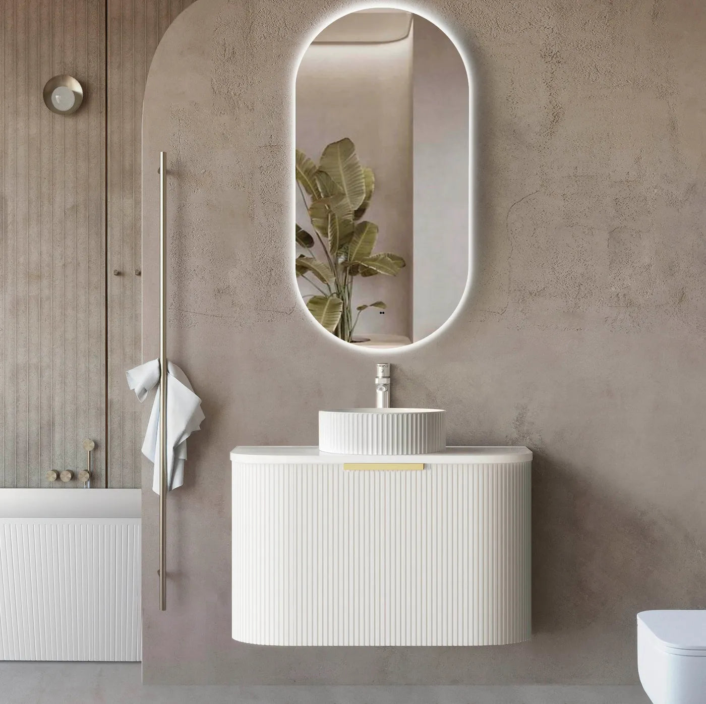 Otti Bondi 750mm Matte White Fluted Curve Wall Hung Vanity