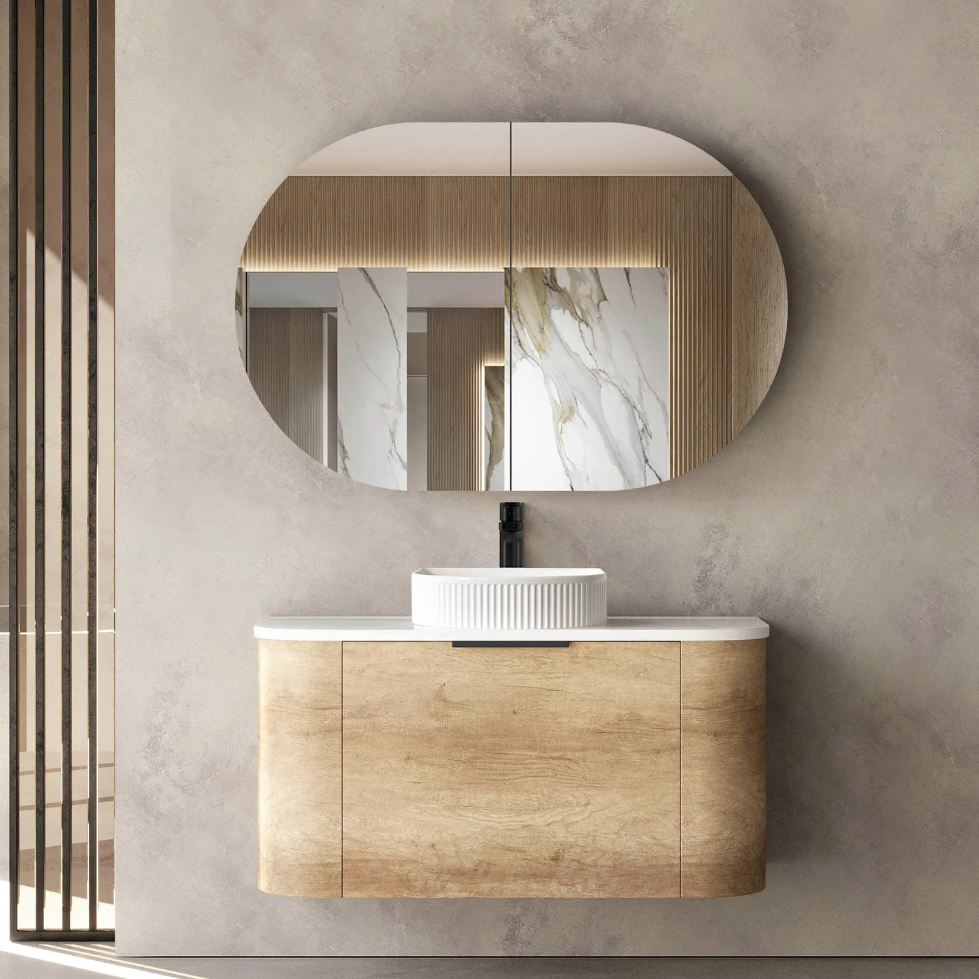 Otti Bondi 900mm Natural Oak Wall Hung Curve Vanity