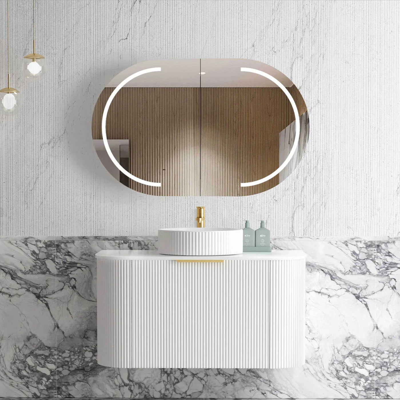 Otti Bondi 900mm Matte White Fluted Curve Wall Hung Vanity