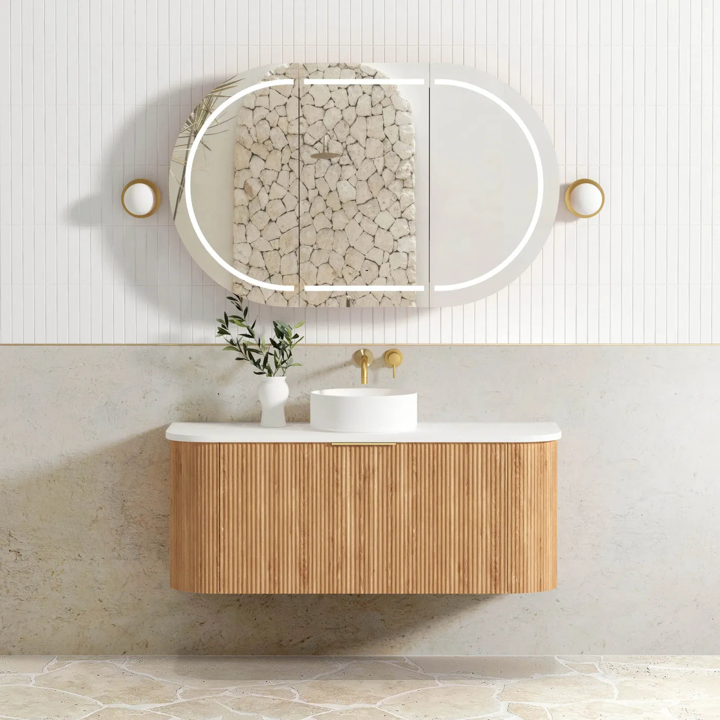 Otti Bondi 1200mm Woodland Oak Fluted Curve Wall Hung Vanity