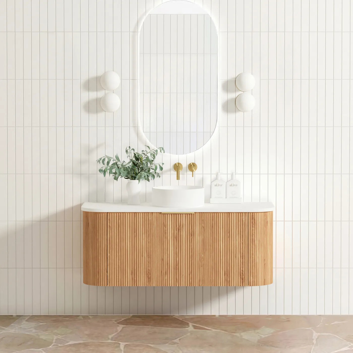 Otti Bondi 1200mm Woodland Oak Fluted Curve Wall Hung Vanity