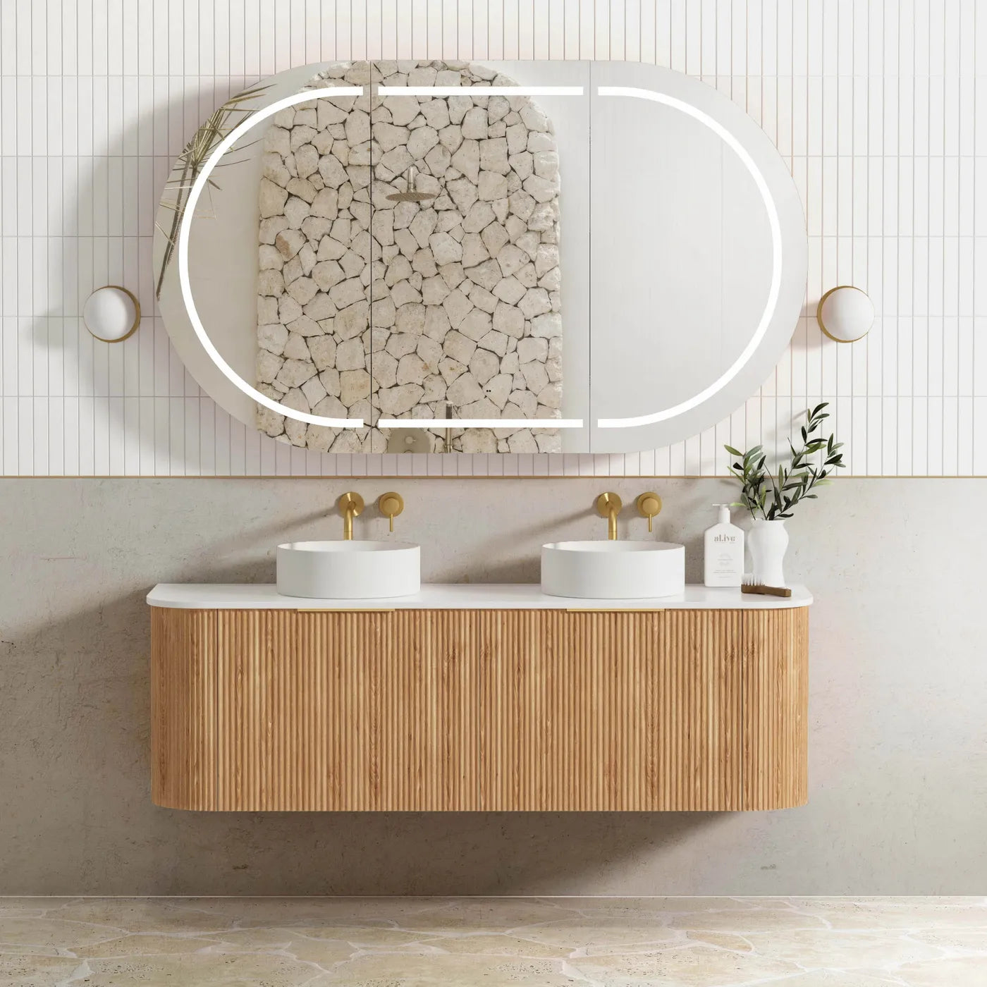 Otti Bondi 1500mm Woodland Oak Fluted Curve Wall Hung Vanity