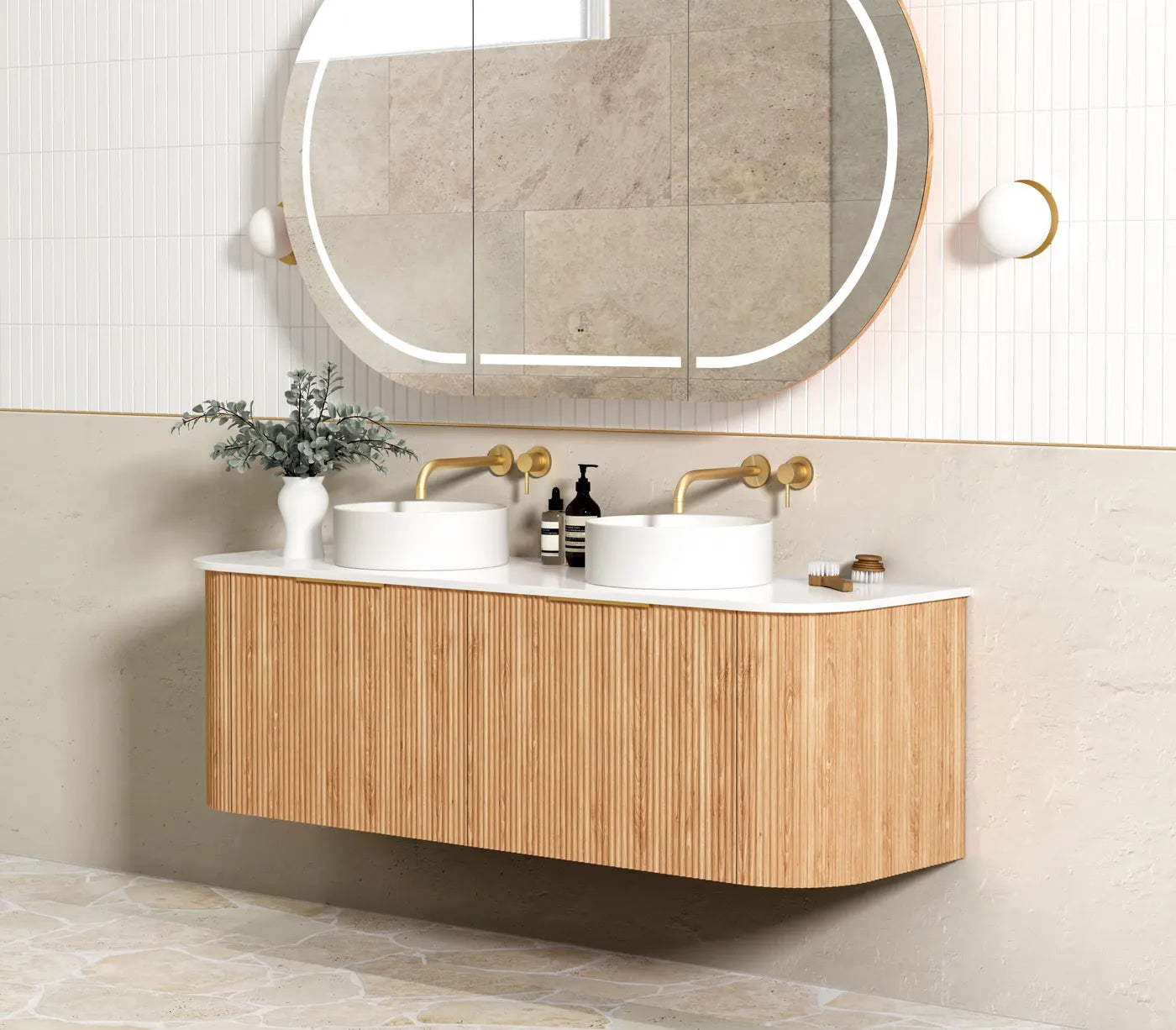 Otti Bondi 1500mm Woodland Oak Fluted Curve Wall Hung Vanity