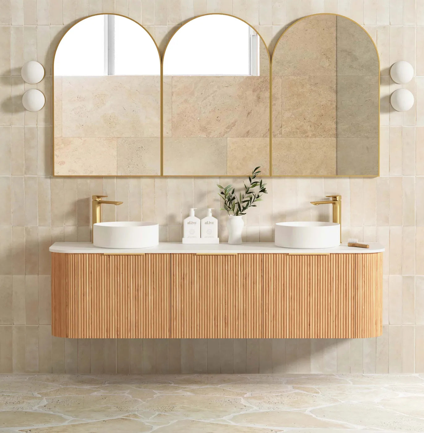 Otti Bondi 1800mm Woodland Oak Fluted Curve Wall Hung Vanity