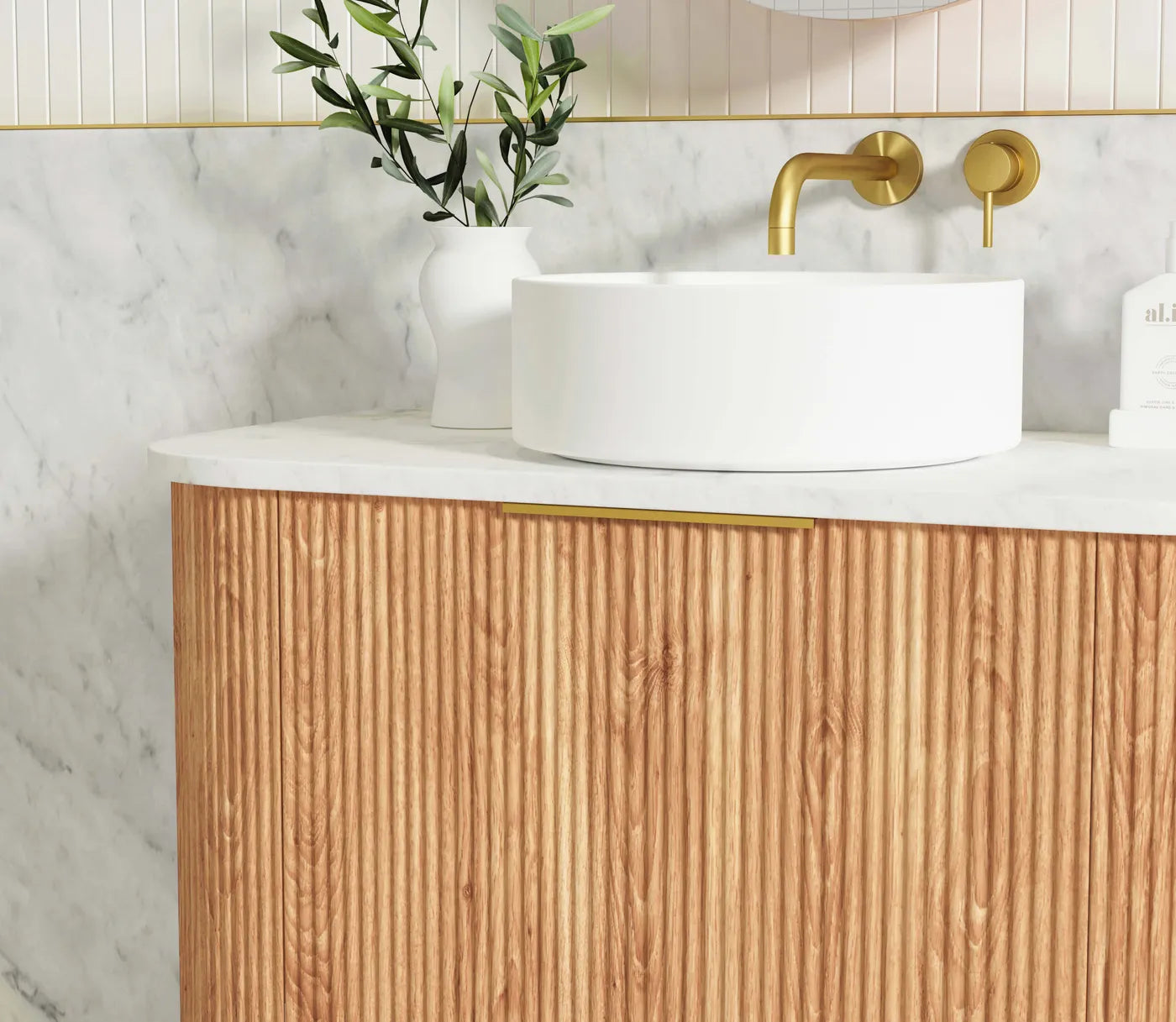 Otti Bondi 900mm Woodland Oak Fluted Curve Wall Hung Vanity