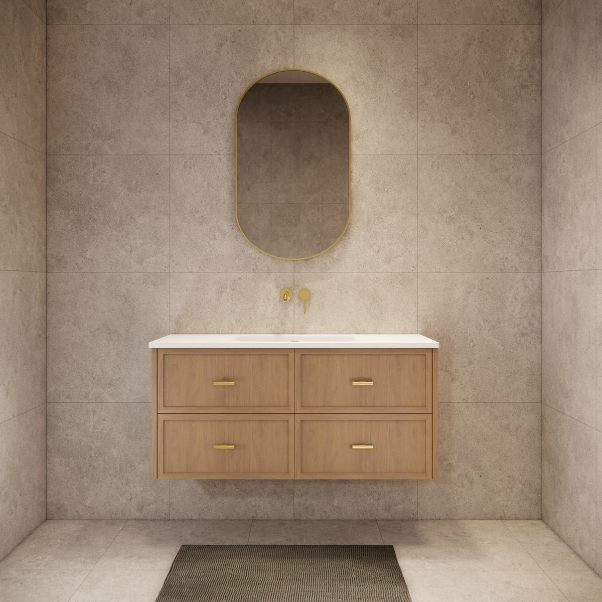 ABS 1200mm Banff Coastal Oak Shaker All-Drawer Wall Hung Vanity