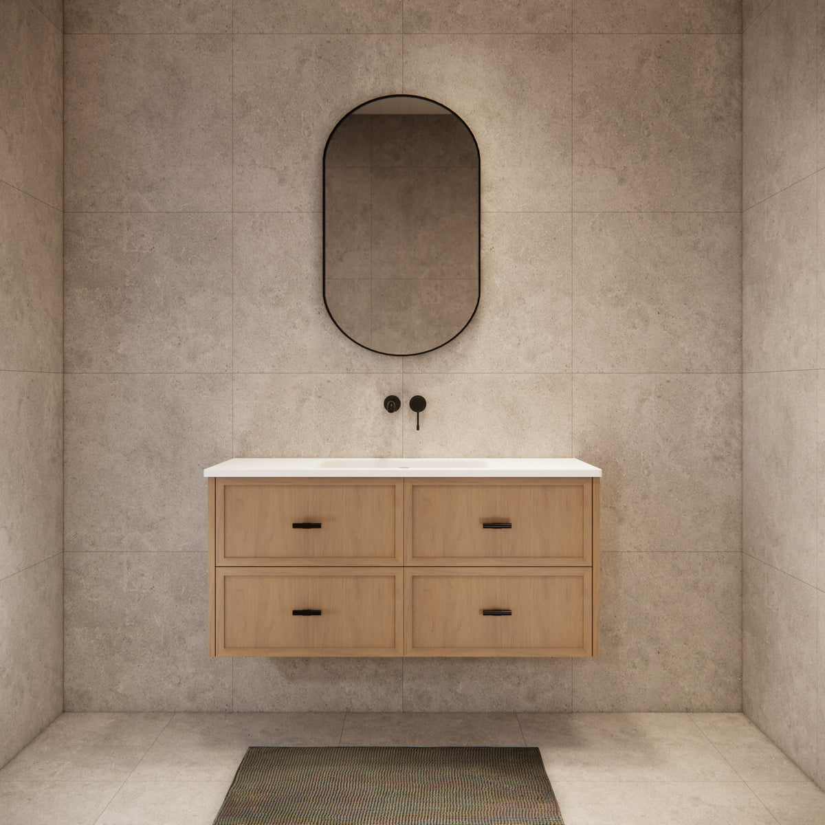 ABS 1200mm Banff Coastal Oak Shaker All-Drawer Wall Hung Vanity