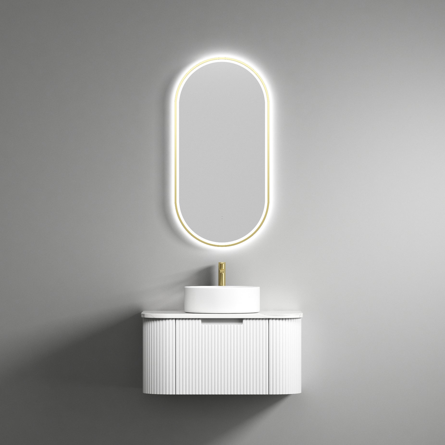 Aulic Petra Wall Hung Curved Vanity Matte White CAWH40