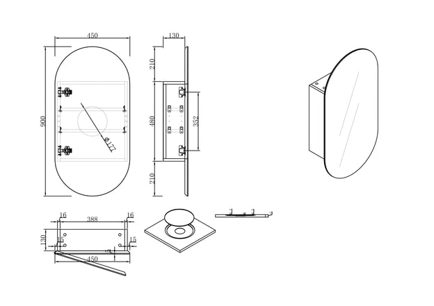 Cassa Design 450mm Elli Pill Shaving Cabinet