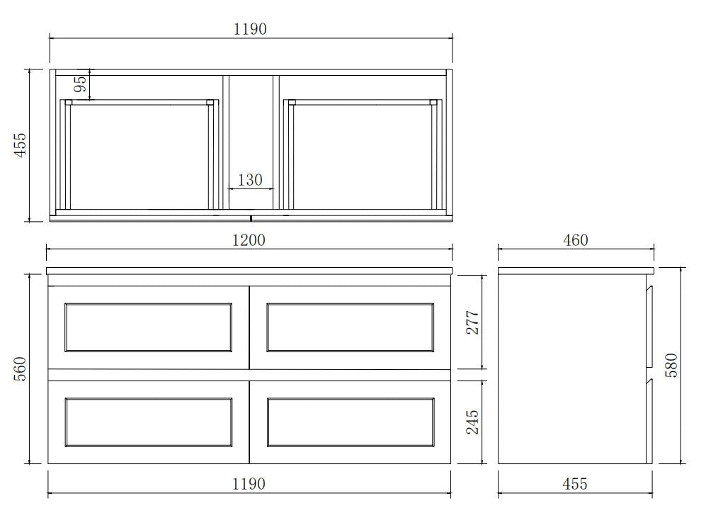 Fremantle 1200mm PVC Wall Hung Vanity Matte Black