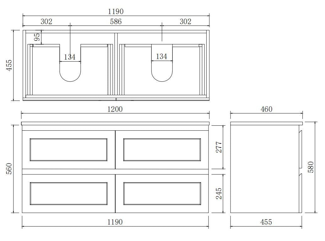 Fremantle 1200mm PVC Double Bowl Wall Hung Vanity Matte Black