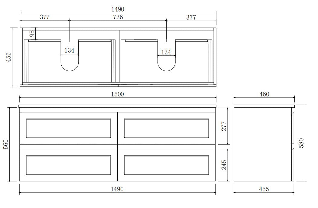 Fremantle 1500mm PVC Double Bowl Wall Hung Vanity Matte Black