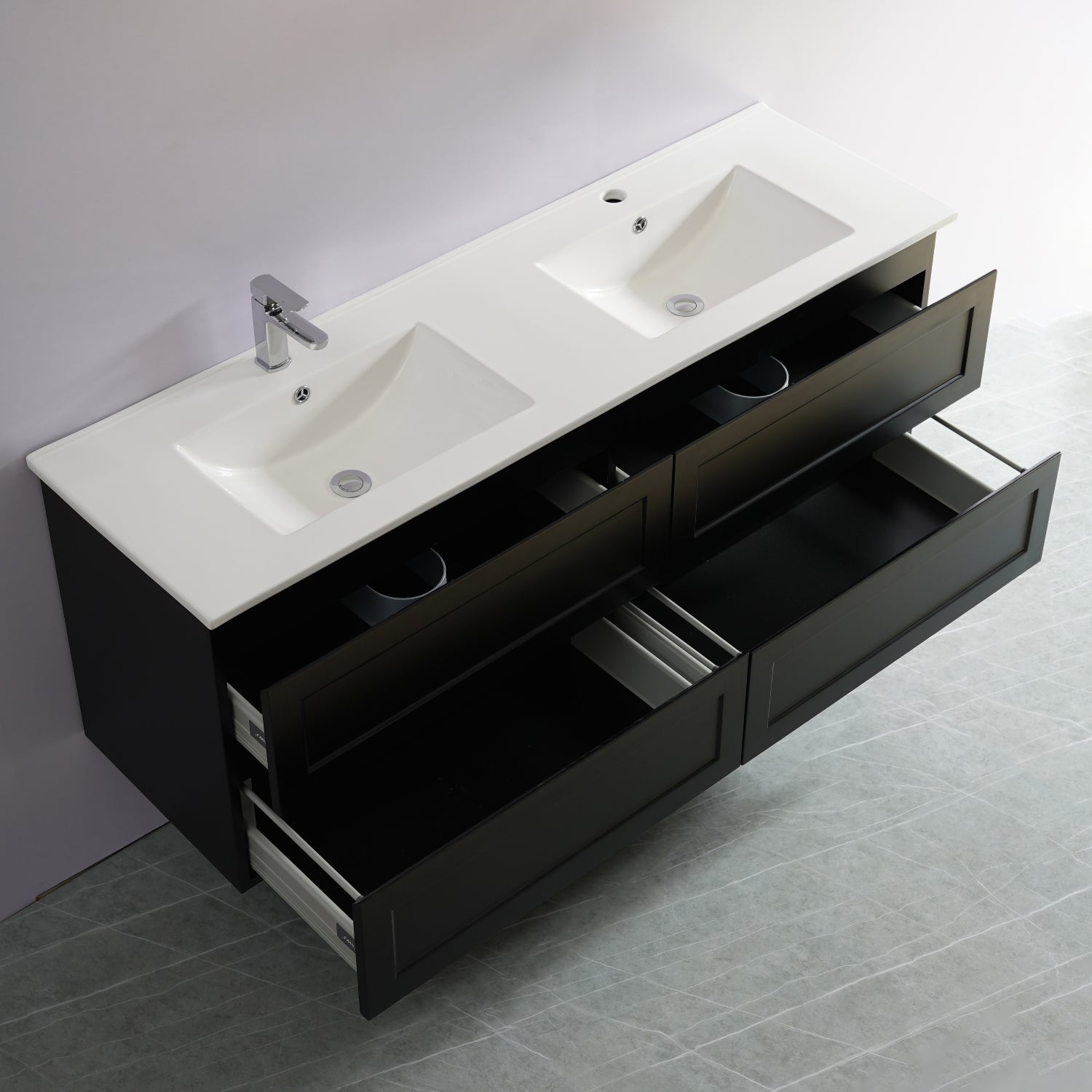 Fremantle 1200mm PVC Double Bowl Wall Hung Vanity Matte Black