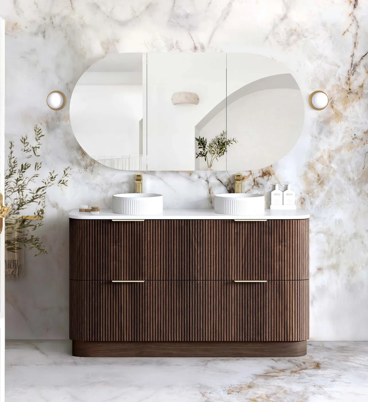 Otti 1500mm Havana Fluted Floorstanding Curve Vanity