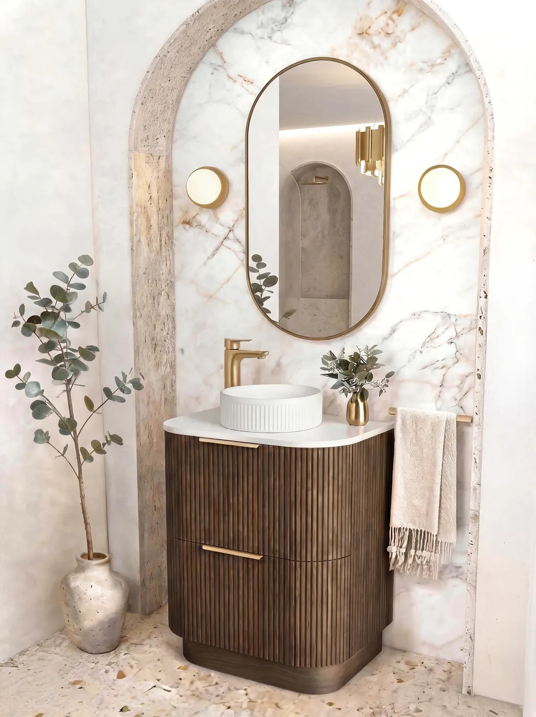 Otti 600mm Havana Fluted Floorstanding Curve Vanity