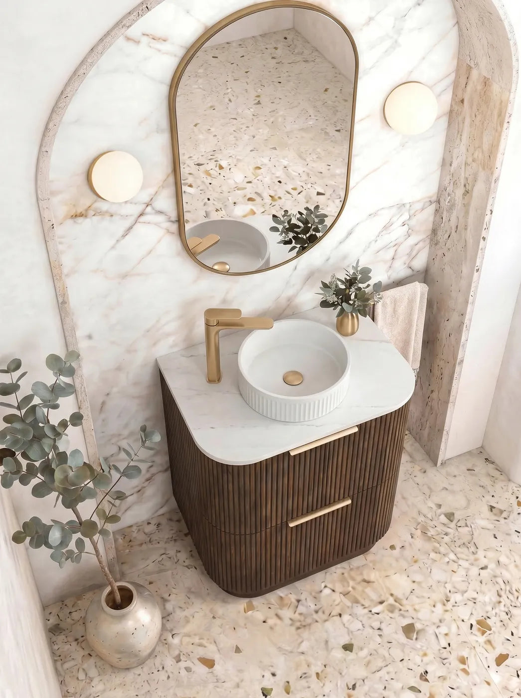 Otti 600mm Havana Fluted Floorstanding Curve Vanity